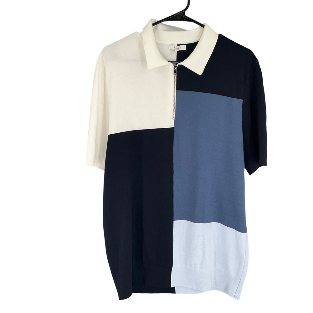 REISS‎ Mens Colorblock Zip Polo Shirt Knit Short Sleeve Size XL Knitwear Preppy